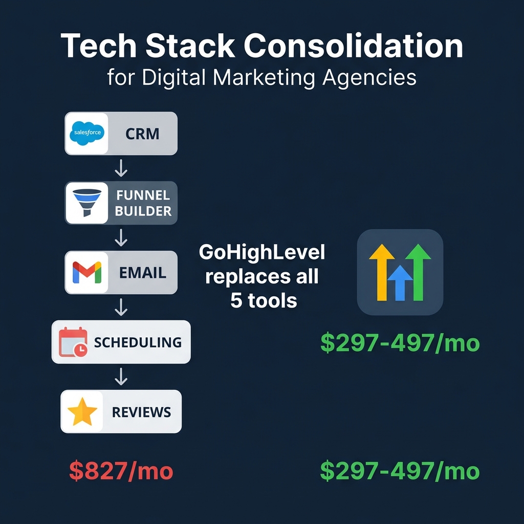 GoHighLevel Tech Stack Consolidation: Replaces 5 tools for less than $500/mo