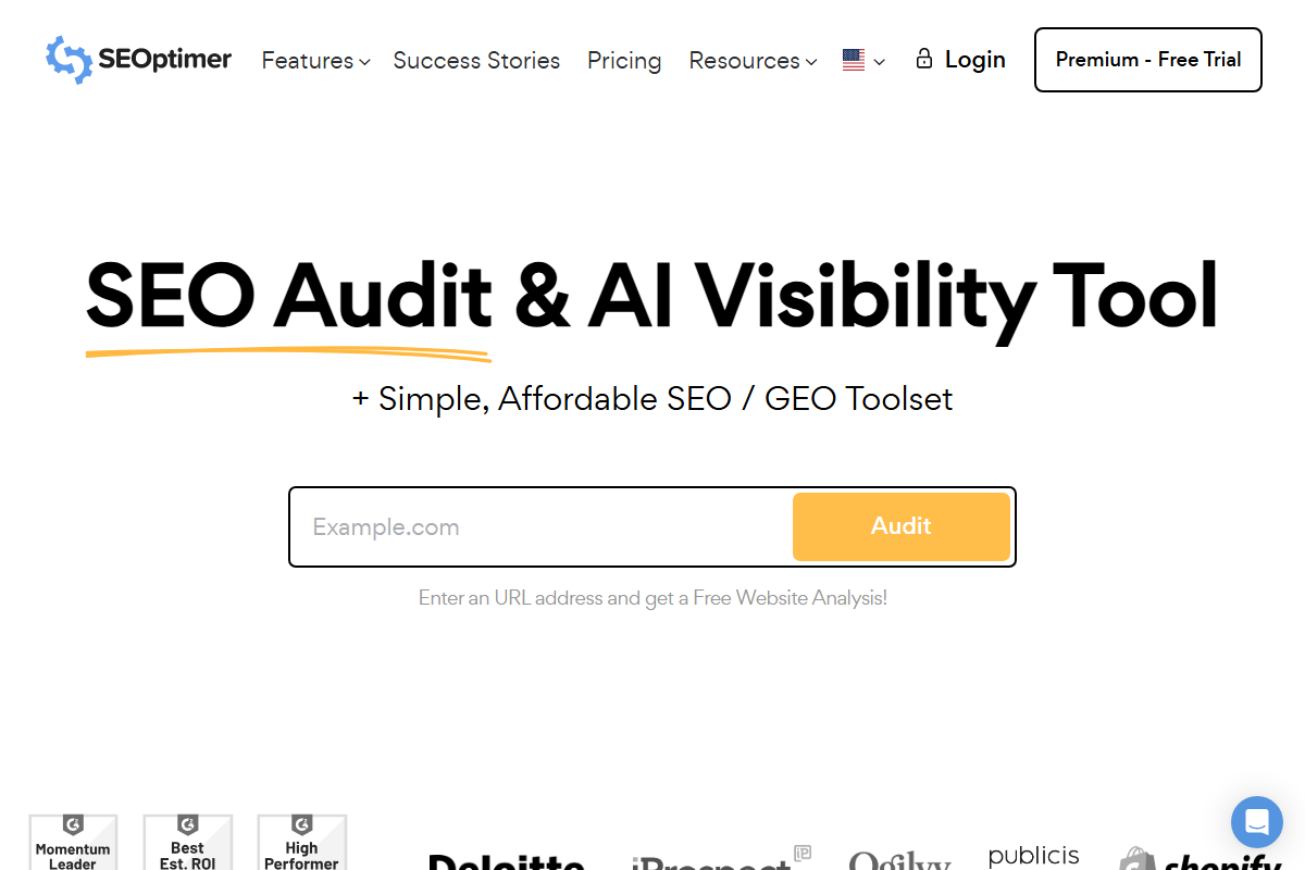 SEOptimer Website Audit Tool Dashboard