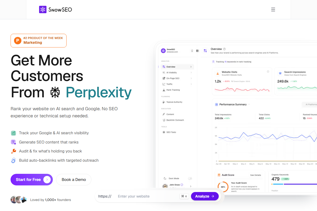Snow SEO Platform Dashboard